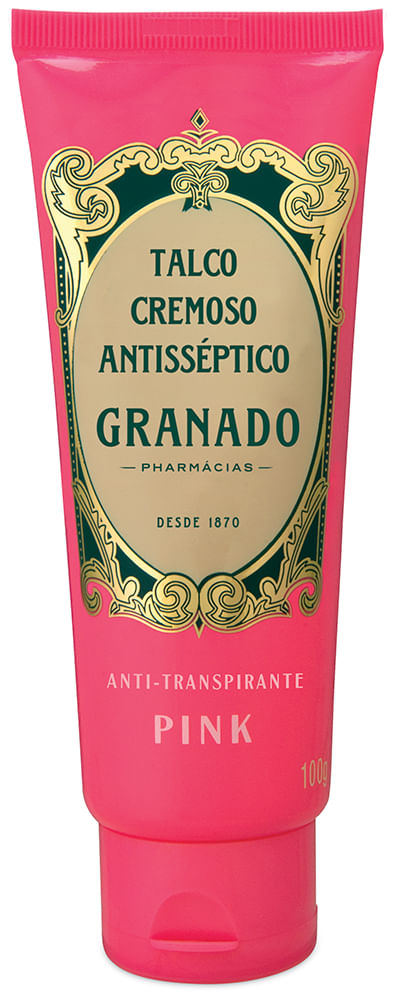 Talco Cremoso Granado Pink 100g - vista frontal da bisnaga rosa