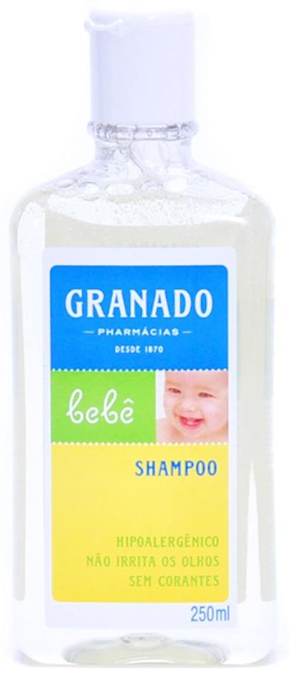 Frasco frontal do Shampoo Granado Baby Hipoalergênico Tradicional 250ml