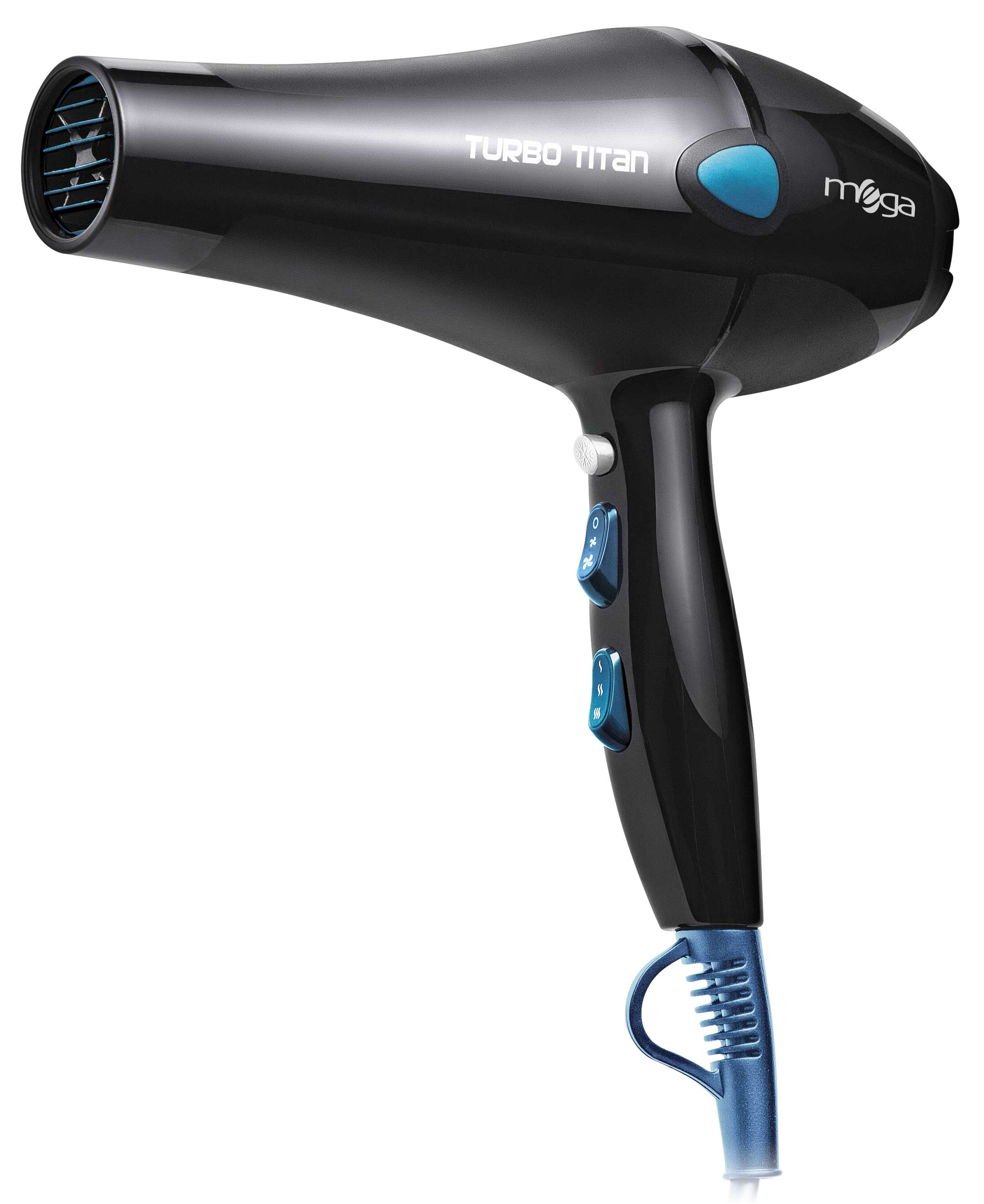 Secador Mega Ceramic Turbo Titan vista lateral mostrando controles e cabo