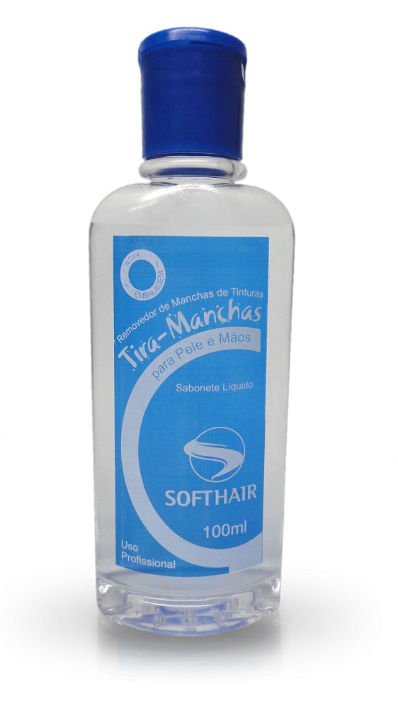 Sabonete Líquido Soft Hair Tira Manchas 100ml - frasco transparente com rótulo azul