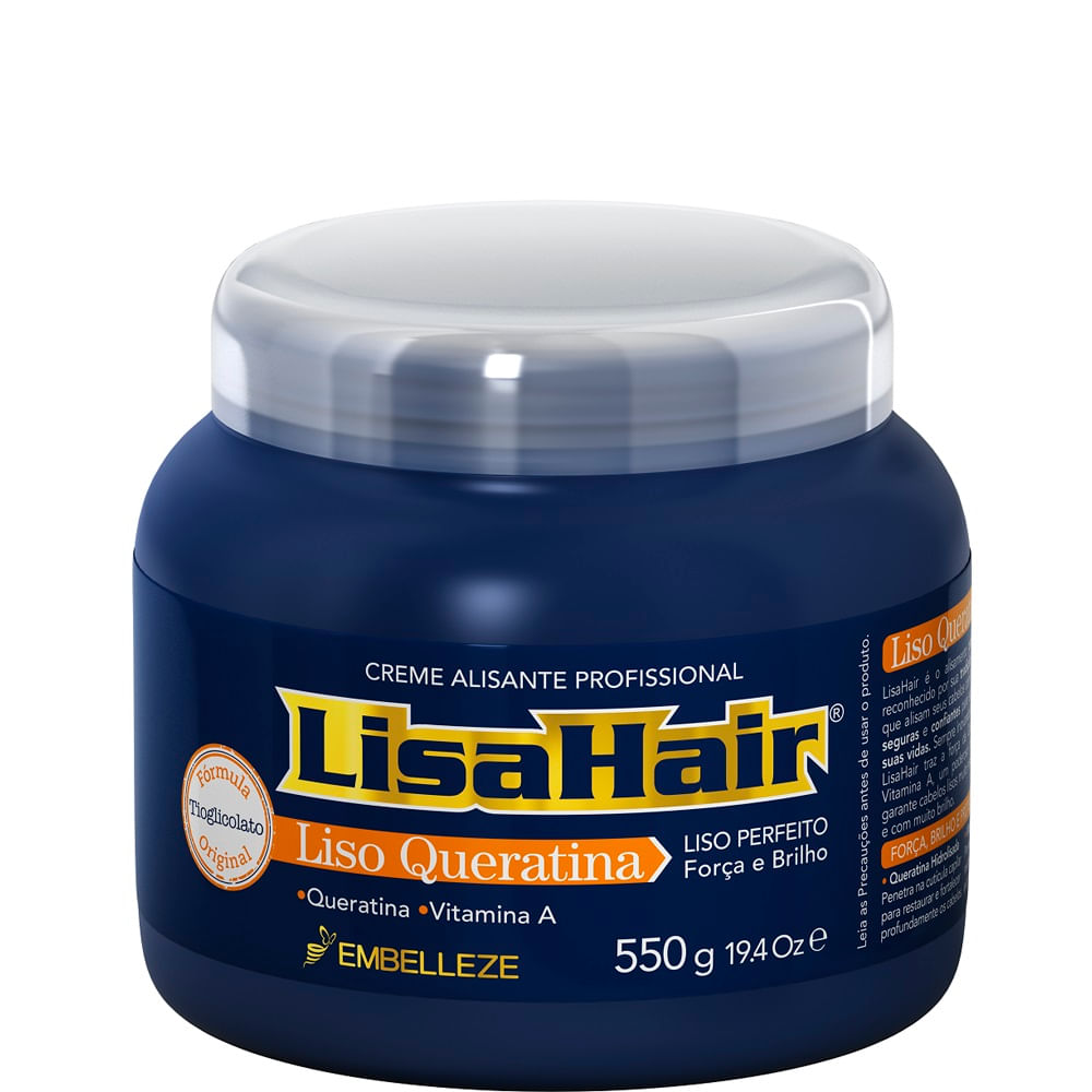 Pote do Creme Alisamento LisaHair Embelleze Liso Queratina 550g