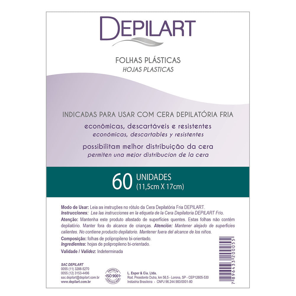 Embalagem Folhas Plásticas Depilart 60 unidades 11,5x17cm
