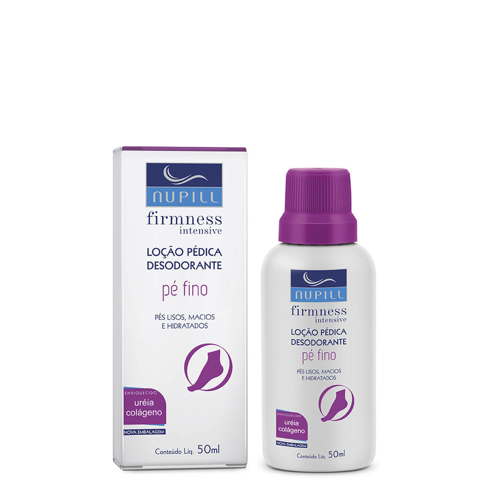 Loção Pé Fino Nupill Firmness Intensive 50ml embalagem branca com tampa roxa