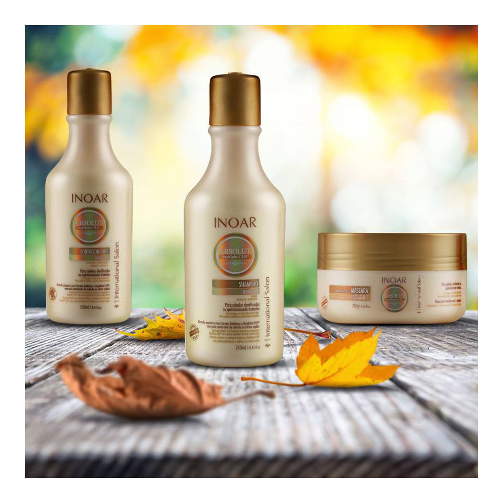 Linha Inoar Absolut DayMoist CLR com máscara, shampoo e condicionador