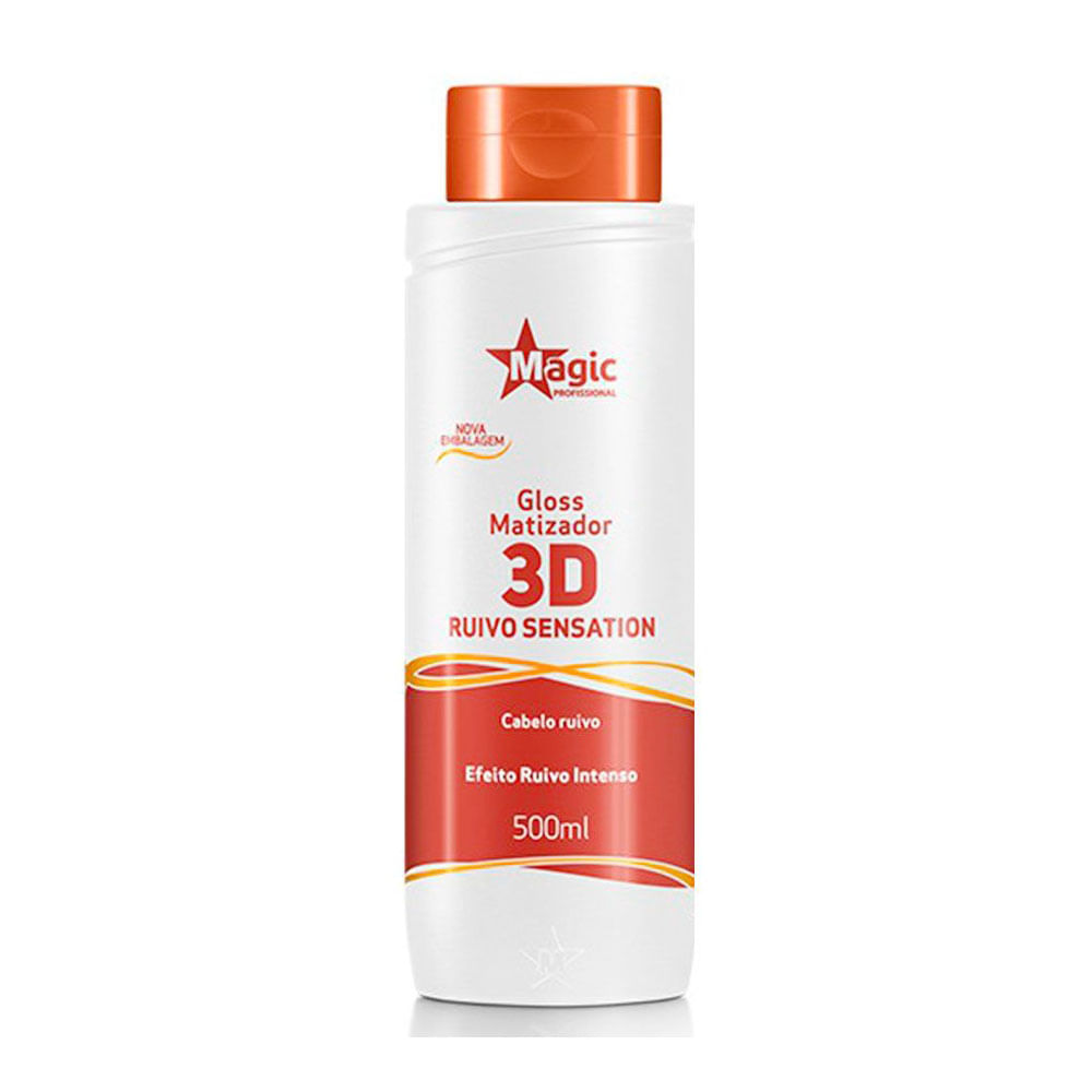 Frasco do Matizador Magic Color Efeito Ruivo Intenso 500ml com design vermelho e tampa flip-top