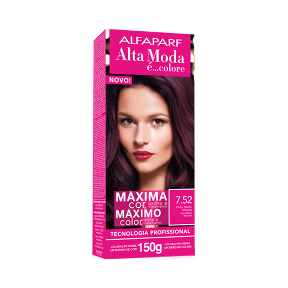 Embalagem frontal da coloração Alta Moda Alfaparf 7.52 Vinho Médio Marsala 150g