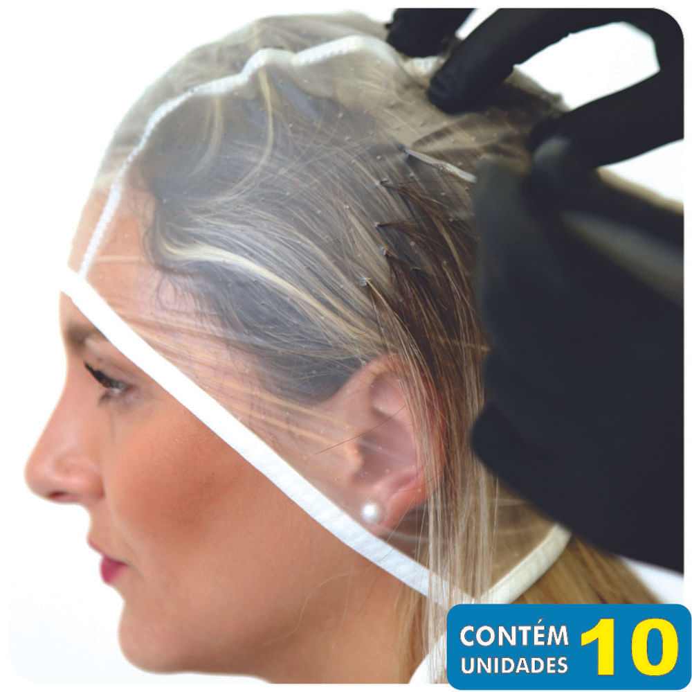 Perfil mostrando uso da touca PVC La Sure com mechas sendo puxadas pelos furos