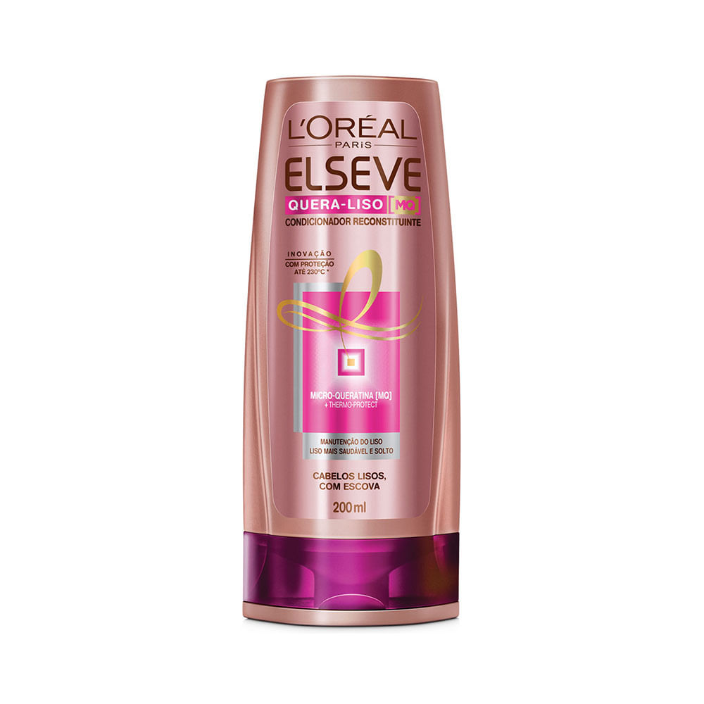 Condicionador Elseve Quera Liso 200ml - embalagem rosa metálico