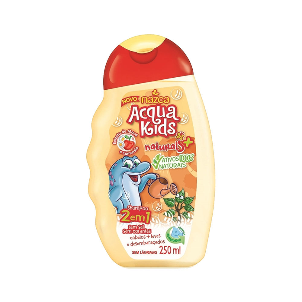 Frente da embalagem Shampoo Acqua Kids Maçã e Camomila 250ml