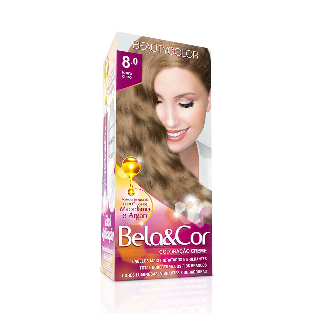 Embalagem frontal da Tintura Creme Bela&Cor 8.0 Louro Claro