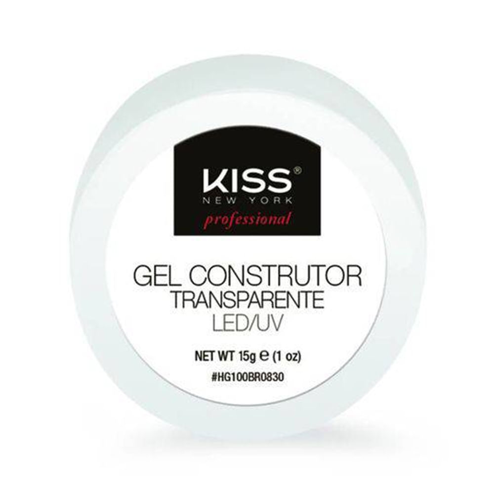 Pote de Gel Construtor Kiss New York Transparente 15g, compatível com LED/UV