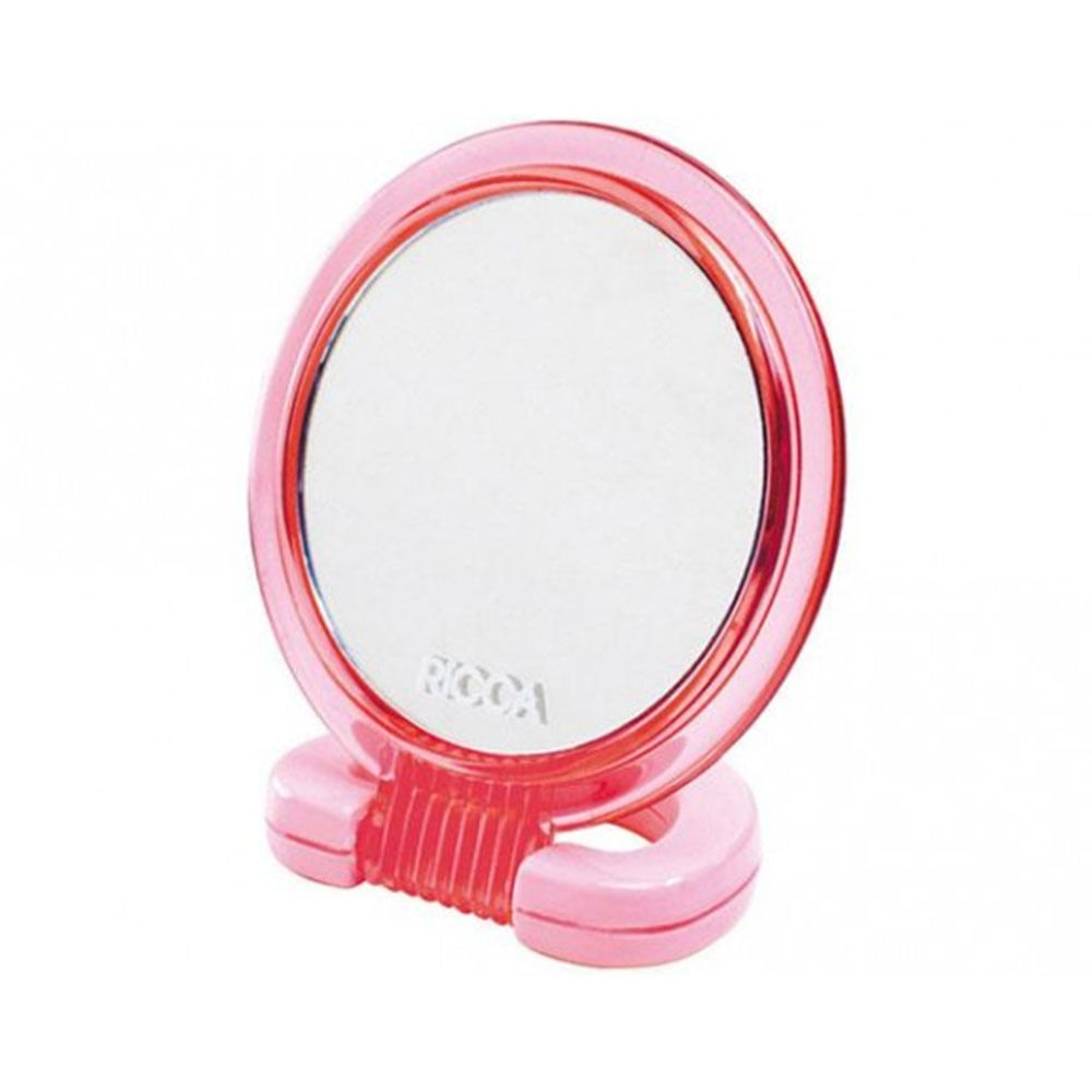 Espelho de mesa Ricca grande rosa translúcido com base dobrável