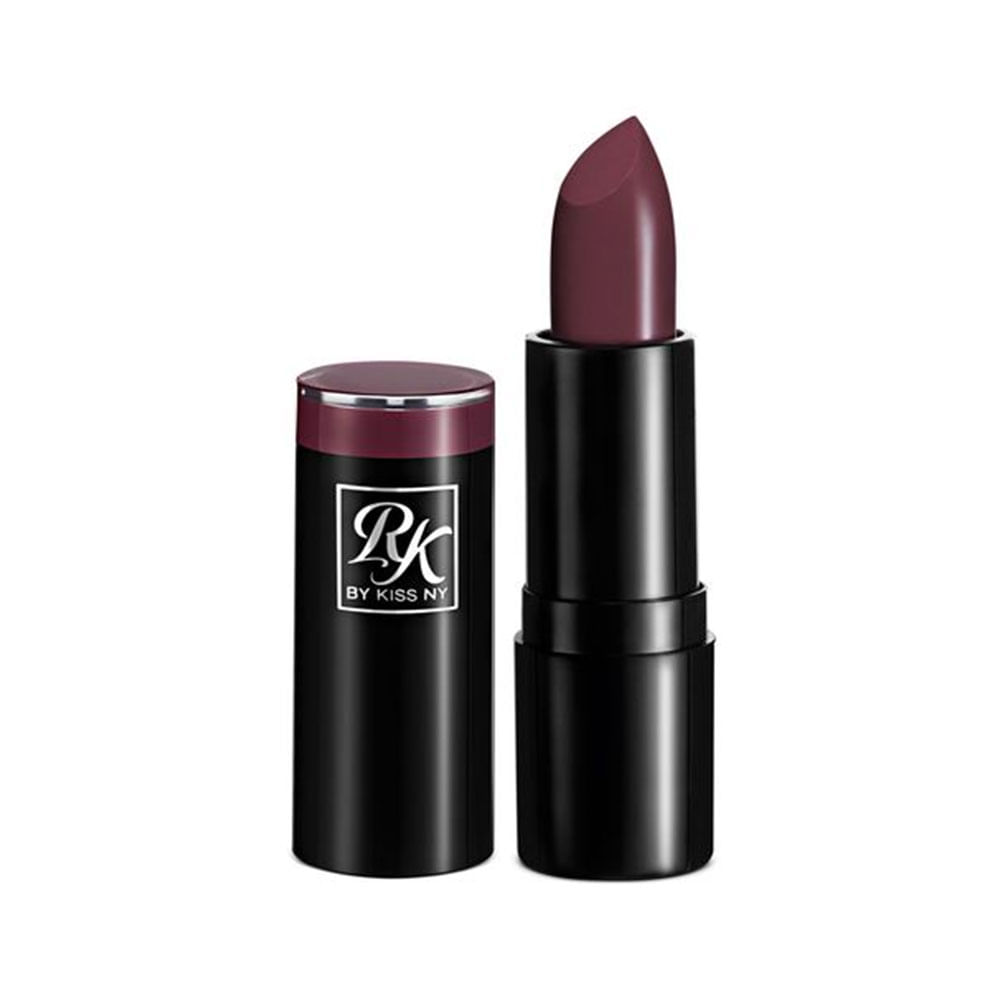 Batom Clássico RK By Kiss Fetiche embalagem preta e batom roxo profundo