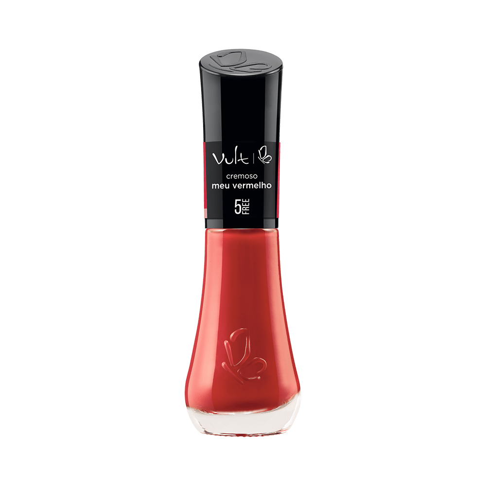 Detalhe do frasco do esmalte Vult Cremoso 5Free Meu Vermelho