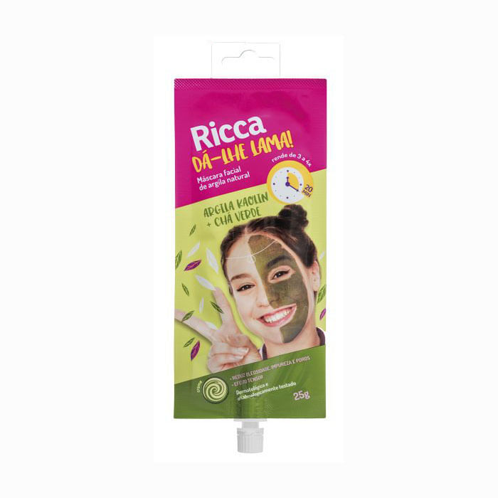 Embalagem e informações da Máscara Facial Ricca Dá-lhe Lama
