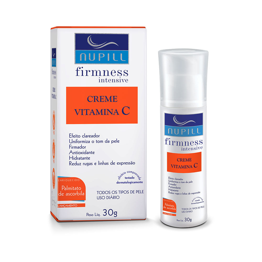 Creme Nupill Vitamina C 30g frasco e caixa em fundo branco