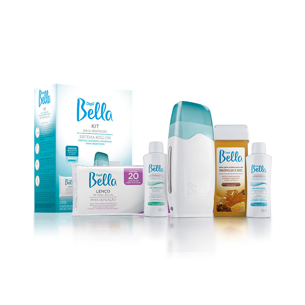 Kit para Depilação Depil Bella Sistema Roll-on com aquecedor, refil de cera e acessórios