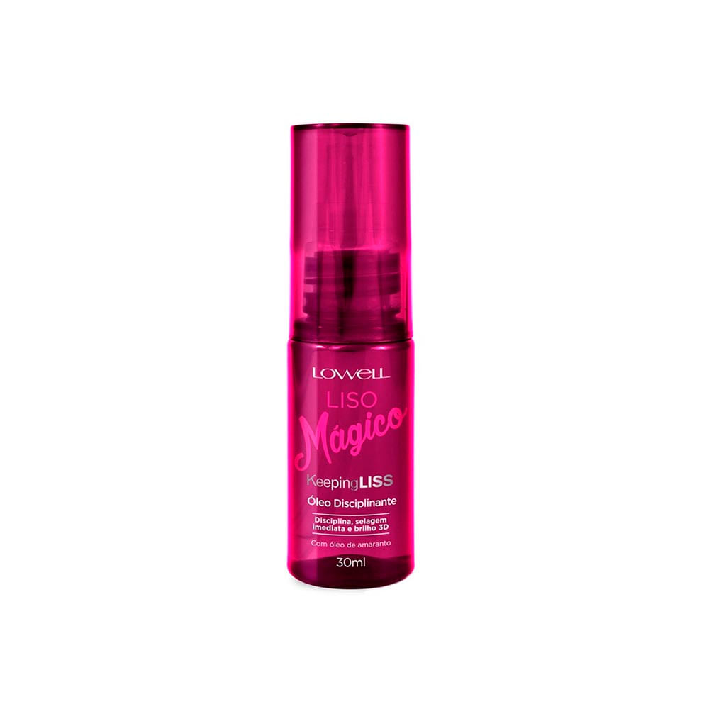 Óleo Disciplinante Lowell Liso Mágico 30ml vidro translúcido rosa magenta