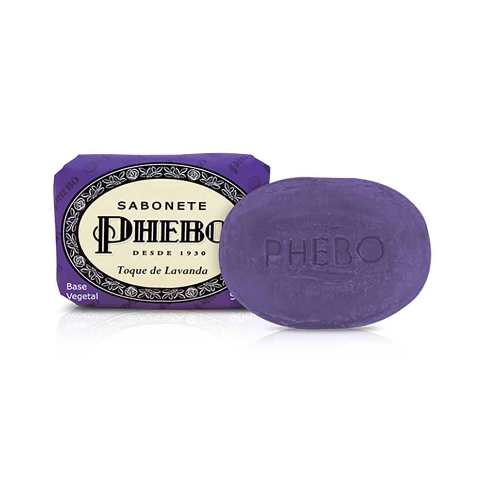 Sabonete Phebo Toque de Lavanda 90g - barra oval roxa com embalagem vintage
