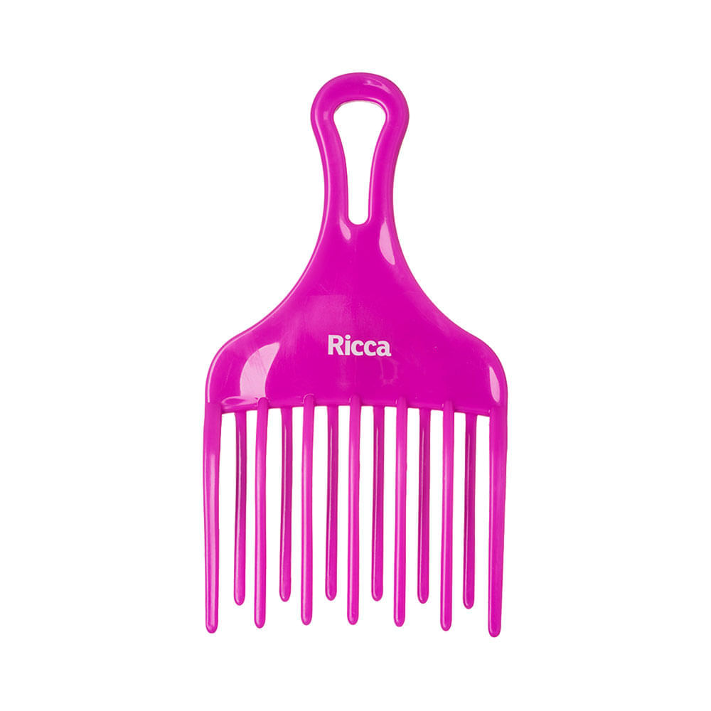 Pente Ricca Cachos Trançado 2406 rosa - vista frontal mostrando dentes largos e cabo ergonômico