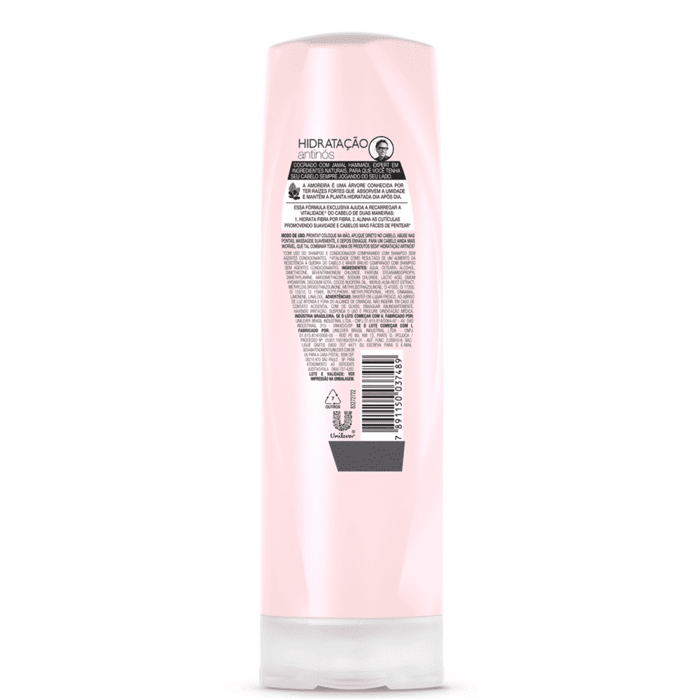 Verso da embalagem com informações do condicionador Seda Recarga Natural 325ml