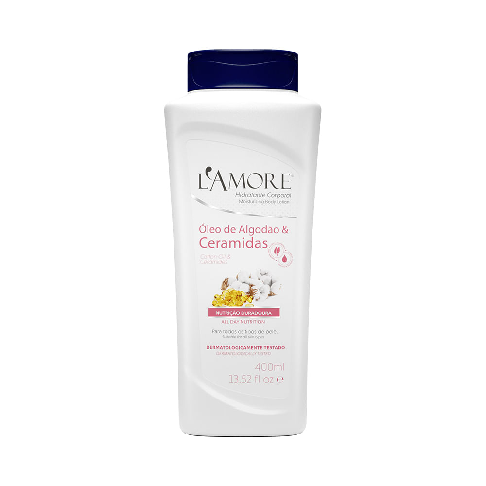 Hidratante Corporal L'Amore Óleo de Algodão e Ceramidas 400ml visto de frente