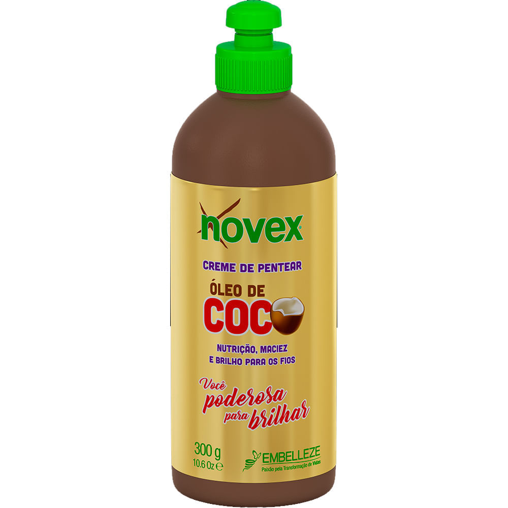 Creme de Pentear Novex Óleo de Coco 300g - embalagem dourada com pump verde