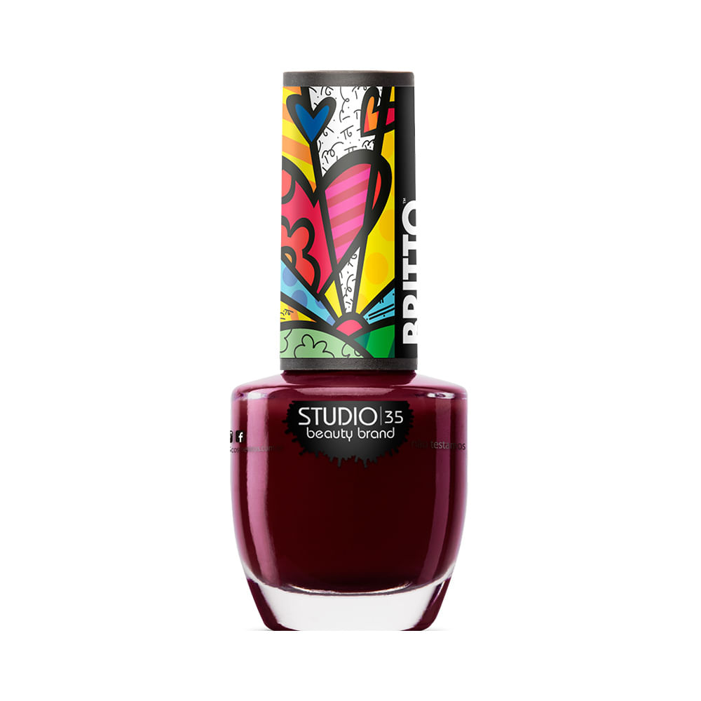 Esmalte Studio 35 Romero Britto cor vinho com tampa decorada