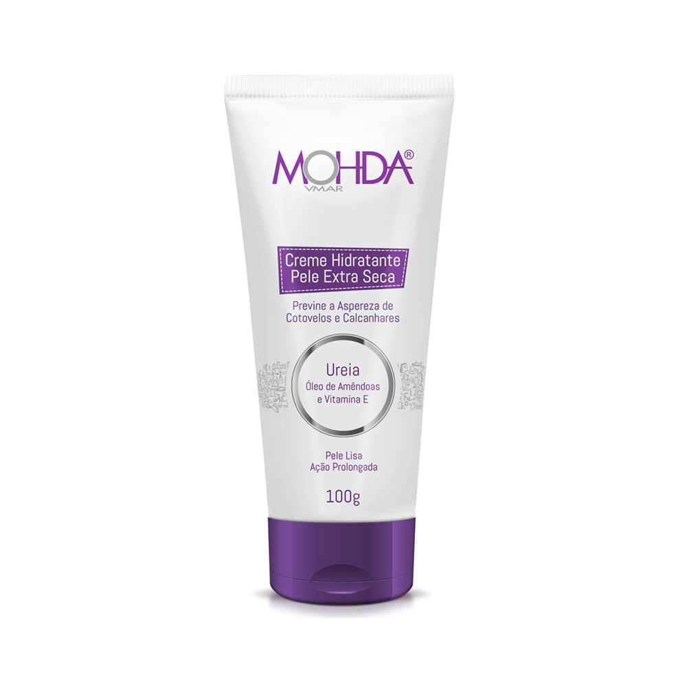 Tubo de creme hidratante Mohda 100g para pele extra seca, com ureia, óleo de amêndoas e vitamina E