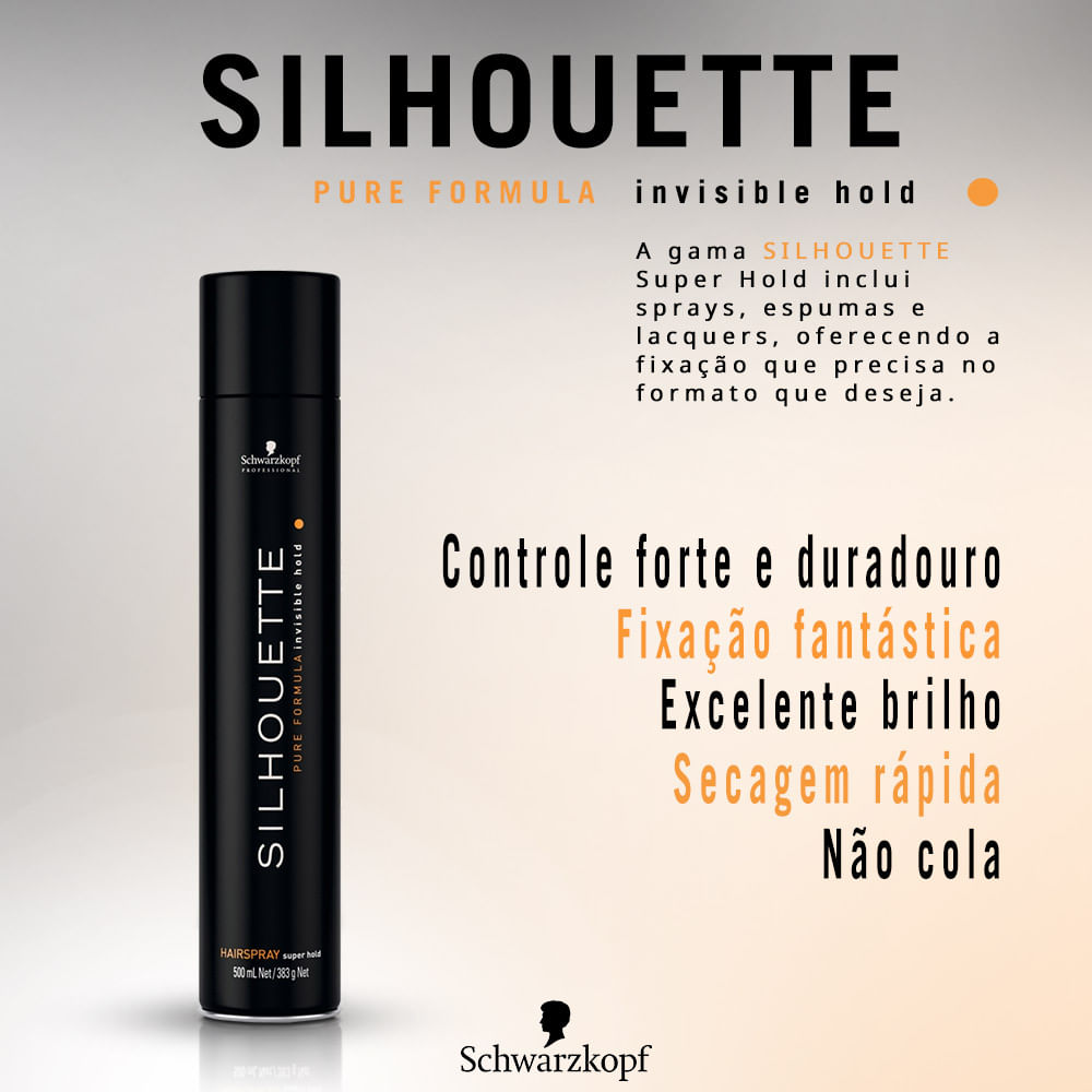 Imagem promocional do Hair Spray Schwarzkopf Silhouette com destaque aos benefícios