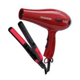 Kit-Secador-Lizz-Fashion-2000W-Vermelho-127V---Chapa-Passione-Bivolt-Lizz