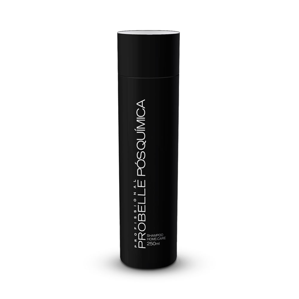 Frasco preto do Shampoo Probelle Pós Química 250ml em fundo branco