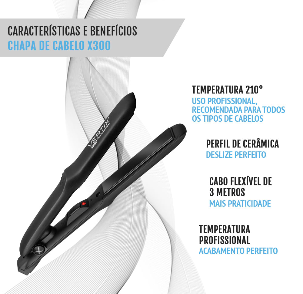 Mini chapa Vertix X300 com destaque às especificações