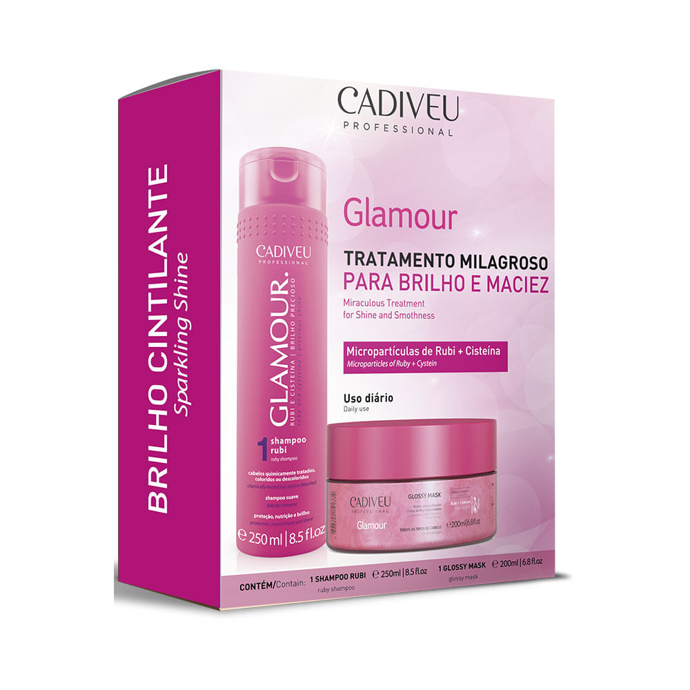 Kit Cadiveu Shampoo 250ml e Máscara Glamour 200ml - embalagem rosa