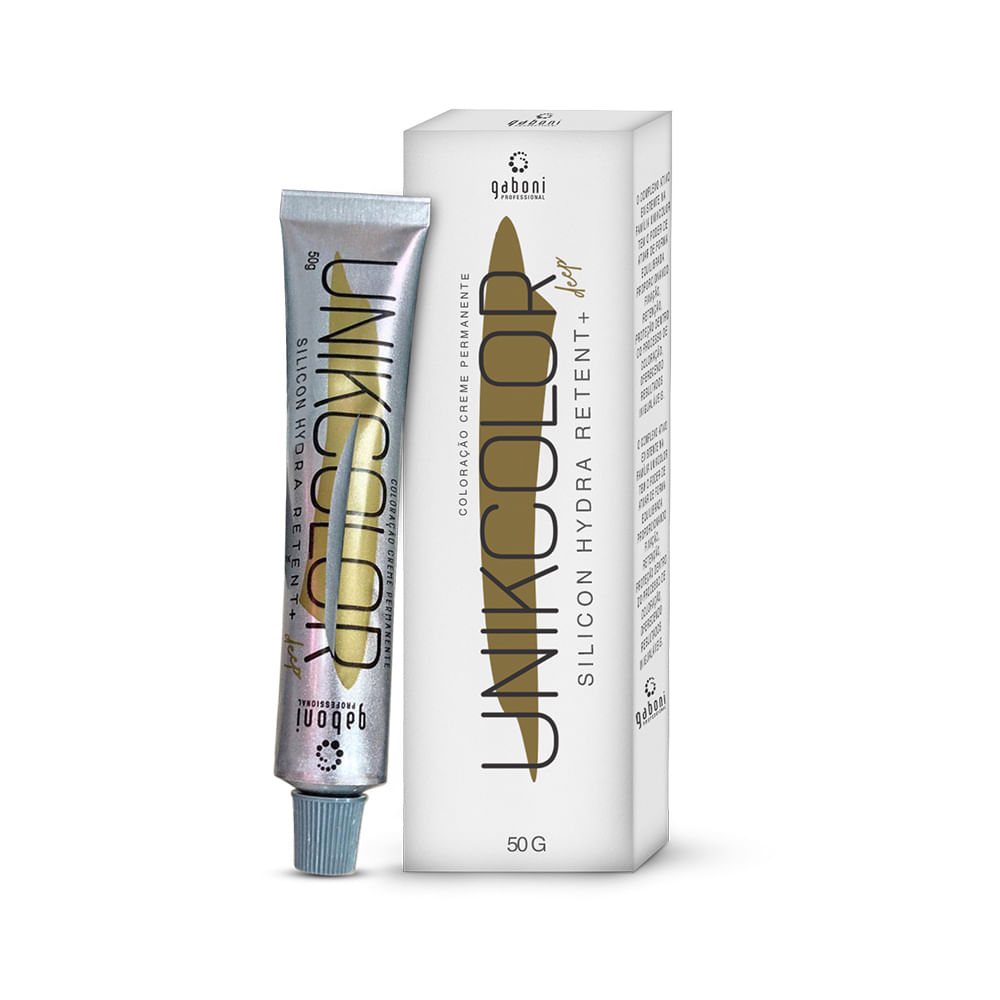 Detalhe do tubo e caixa Unikcolor Gaboni Professional 50g