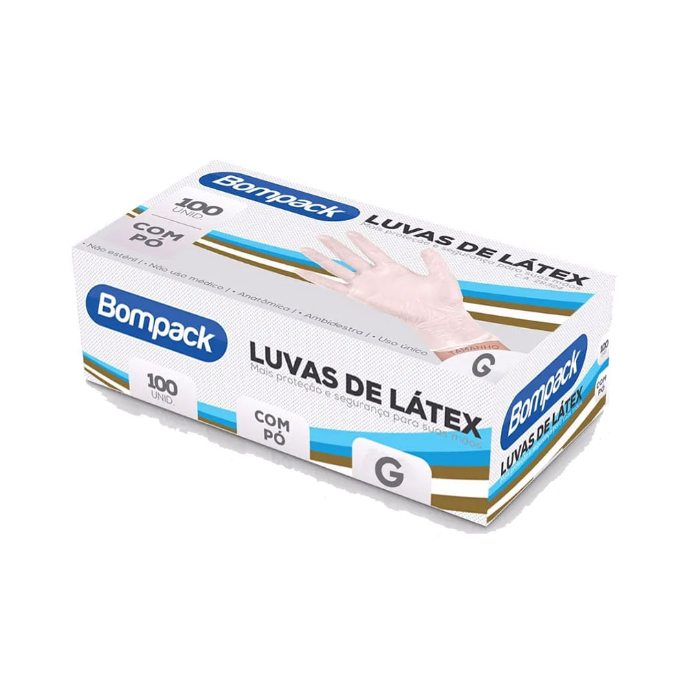 Luva De Latex Bompack Com Po 100 Unidades G Ikesaki Cosmeticos Ikesaki