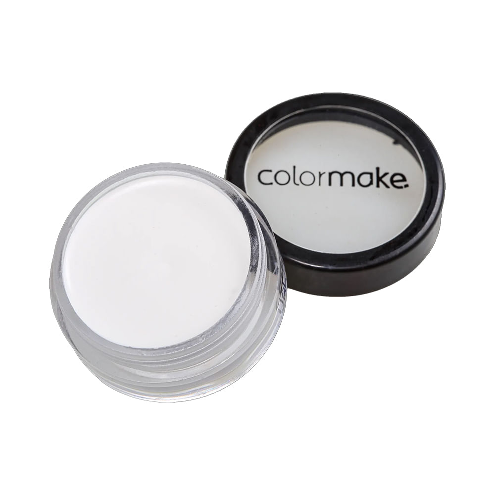 Pote aberto de tinta cremosa branca ColorMake Mini Clown Makeup com tampa ao lado