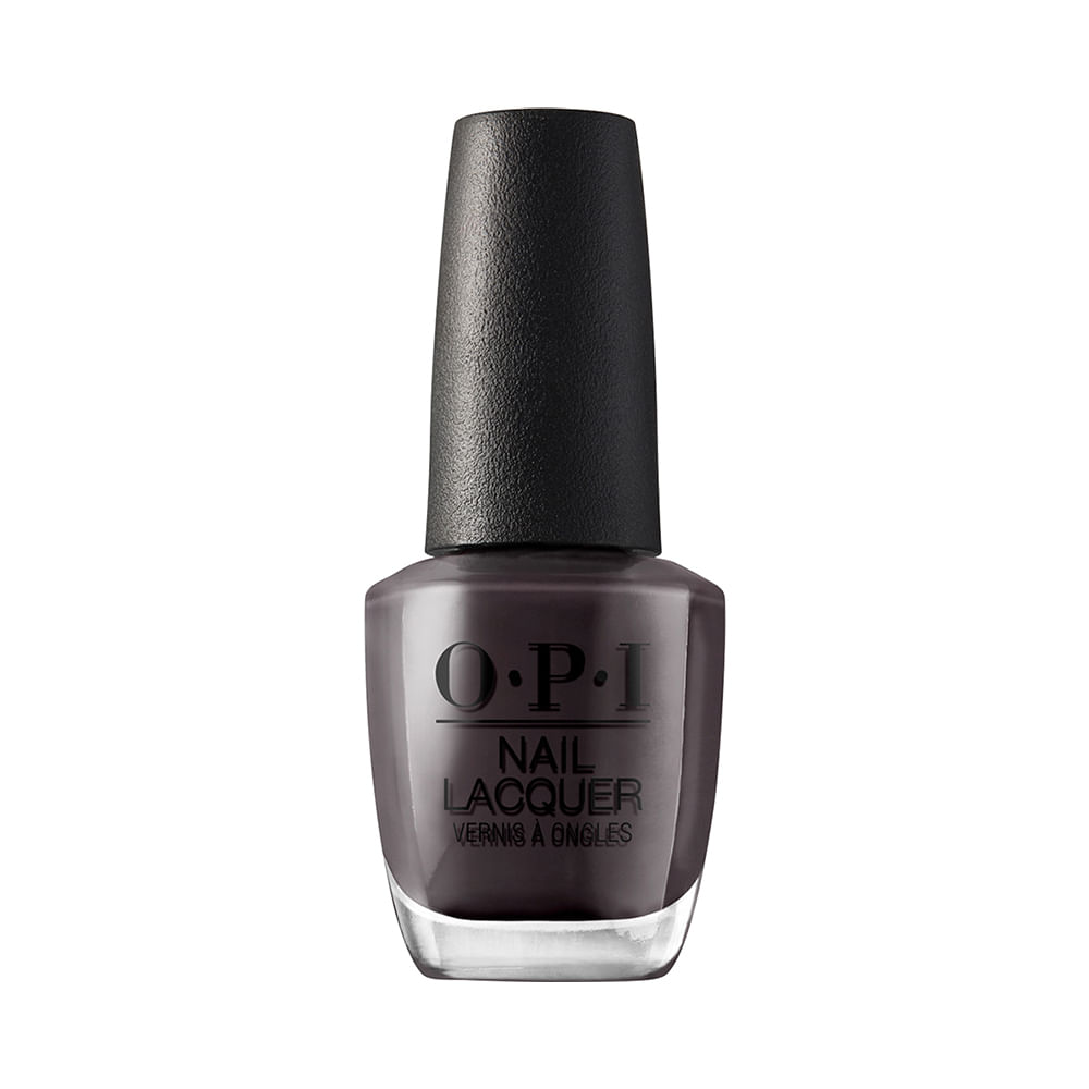 Frasco do Esmalte OPI How Great Is Your Dane mostrando a cor marrom escuro