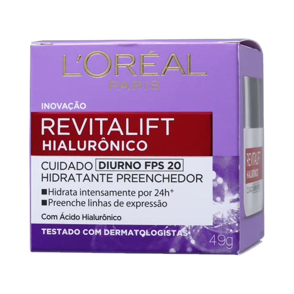 Caixa do Revitalift Hialurônico destacando proteção diurna e ingredientes ativos