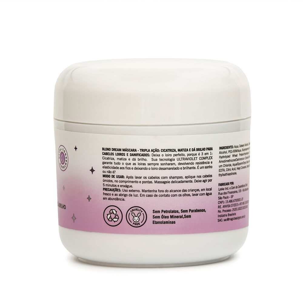 Verso da embalagem com instruções e composição da Máscara Blond Dream 250g