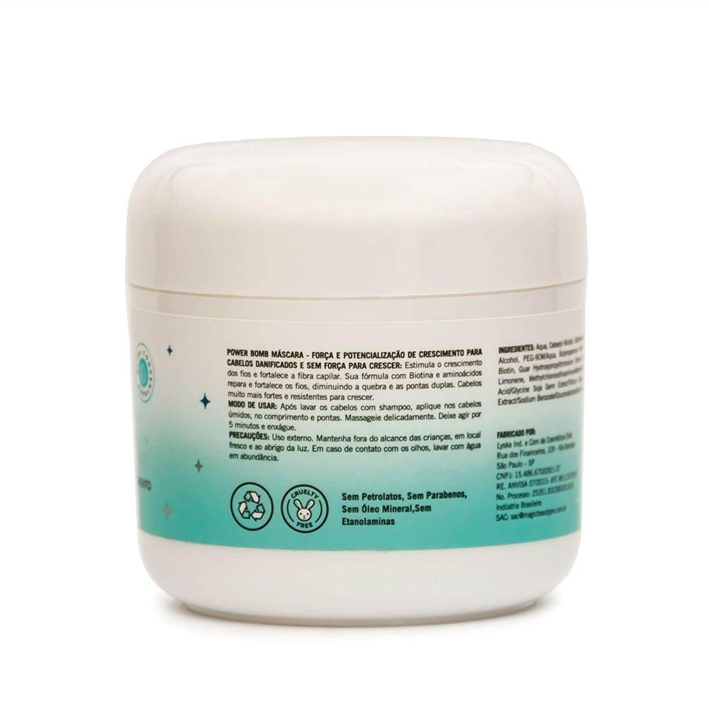 Verso da embalagem da Máscara Magic Beauty Power Bomb 250g com instruções e composição