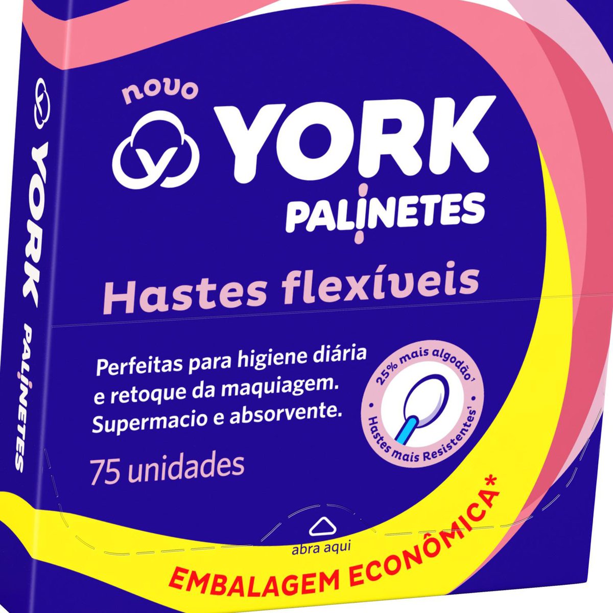 Detalhe da embalagem Hastes Flexíveis York 75 unidades