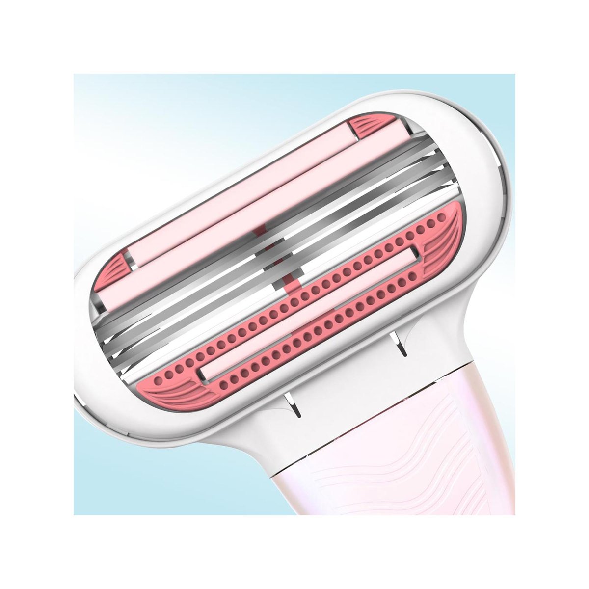 Close das lâminas e tiras lubrificantes do Gillette Venus Divine Sensitive