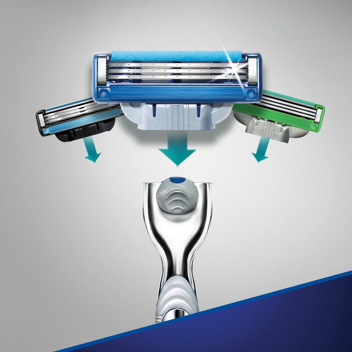 Cartucho Gillette Mach3 Turbo com 3 lâminas e indicação de encaixe no aparelho