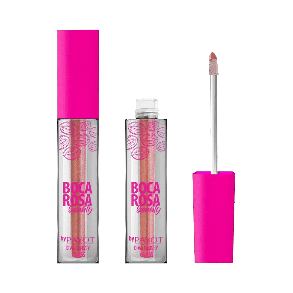 Gloss Payot Boca Rosa DivaglossyBrit em embalagem transparente com tampa rosa