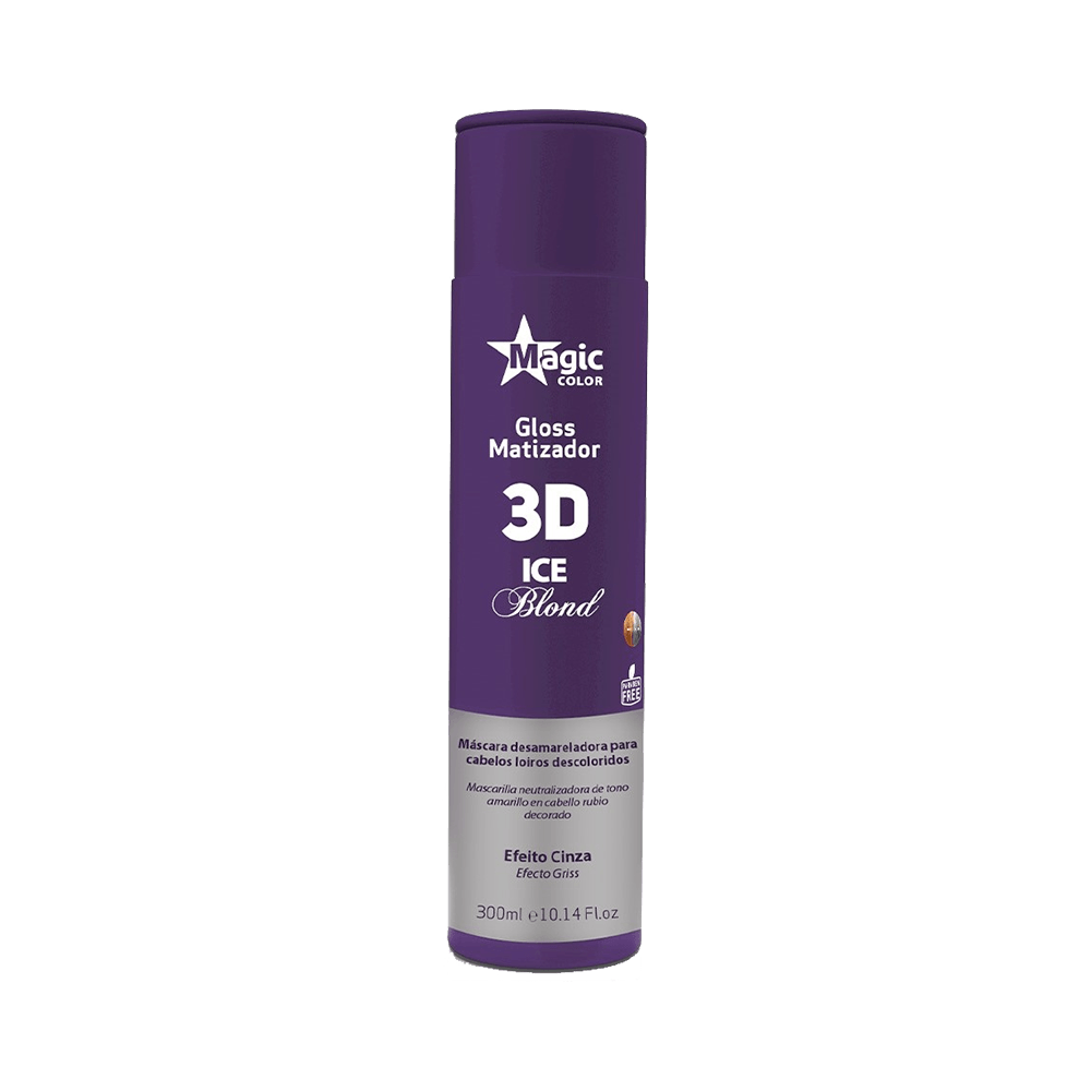 Frasco Matizador Magic Color Ice Blond Efeito Cinza 300ml, embalagem roxa, indicado para cabelos loiros descoloridos