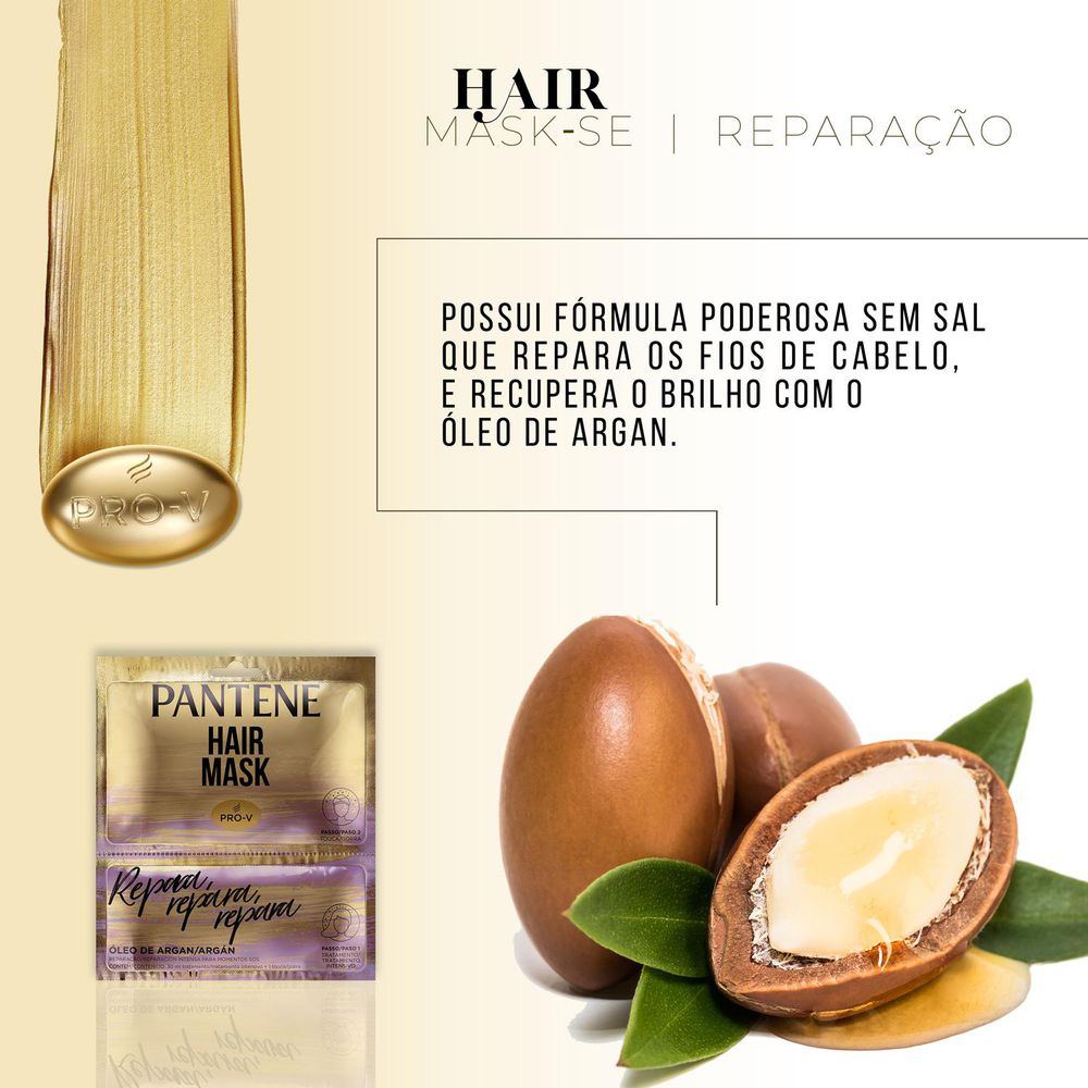 Máscara Pantene com destaque para óleo de argan e benefícios