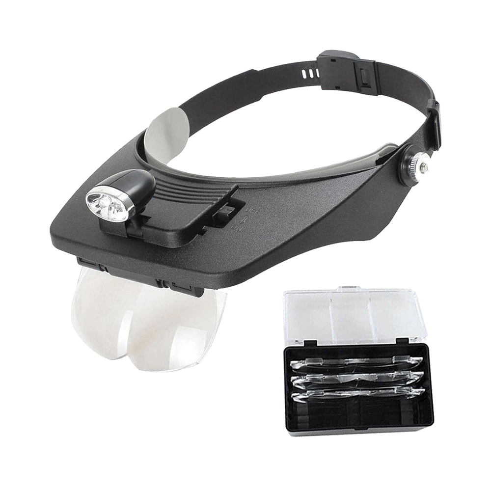 Lupa Pala Gianinis preta com luz LED e estojo com 4 lentes