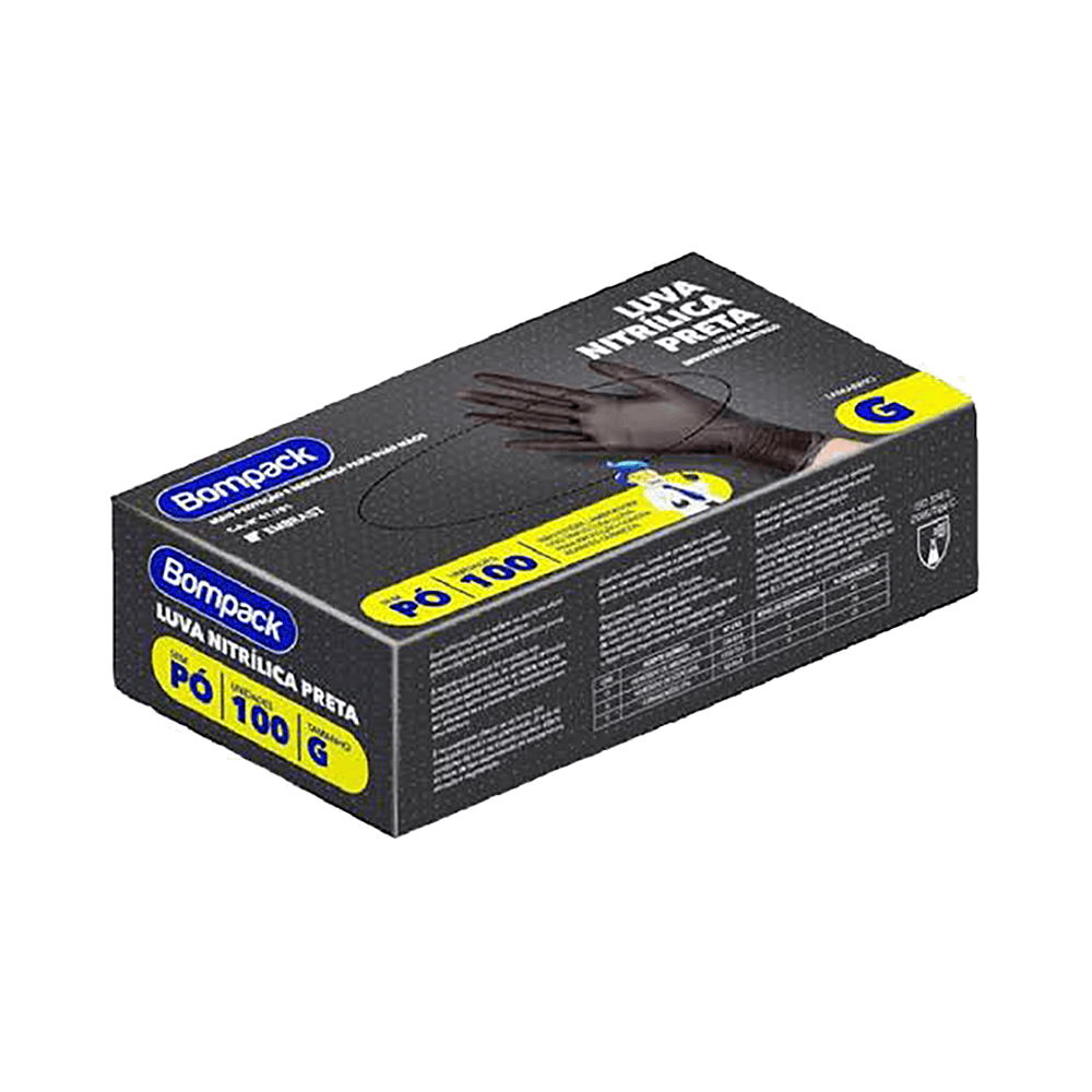 Caixa de luvas nitrílicas Bompack preta 100 unidades
