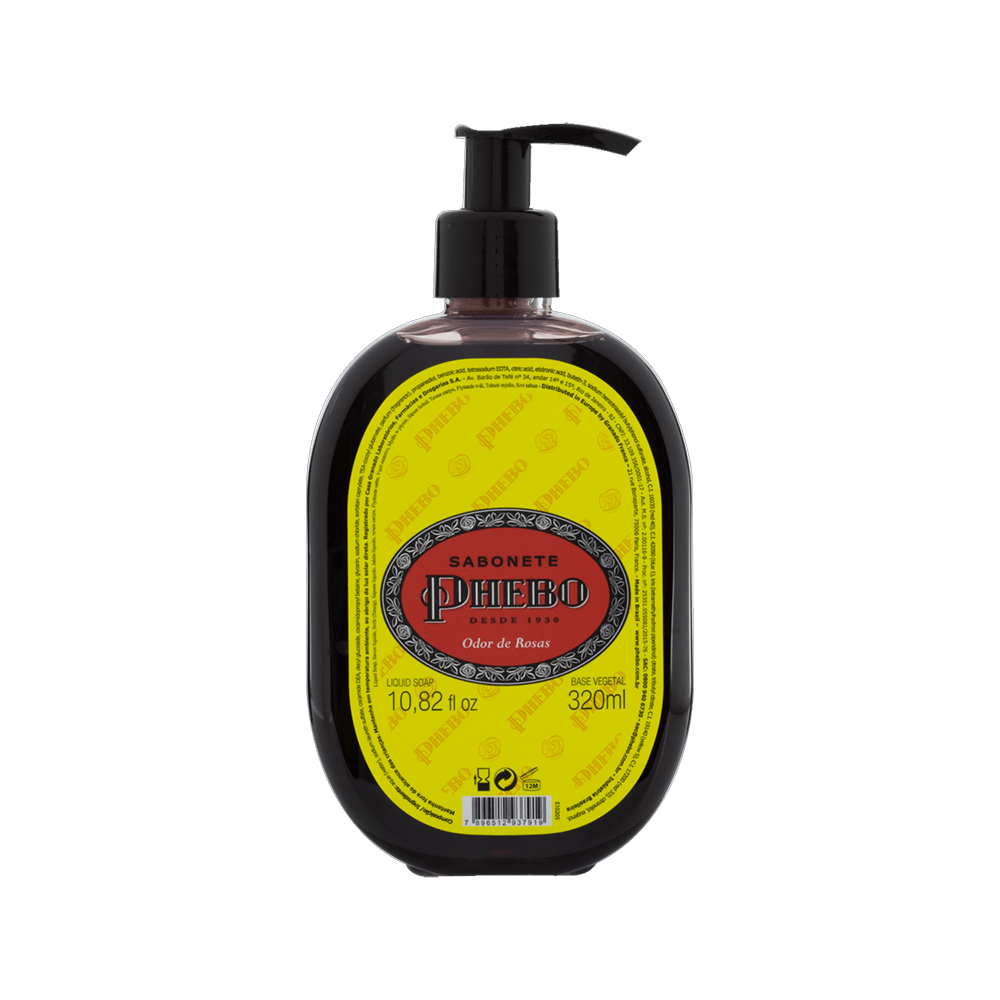 Frente do frasco Sabonete Líquido Phebo Odor de Rosas 320ml com pump